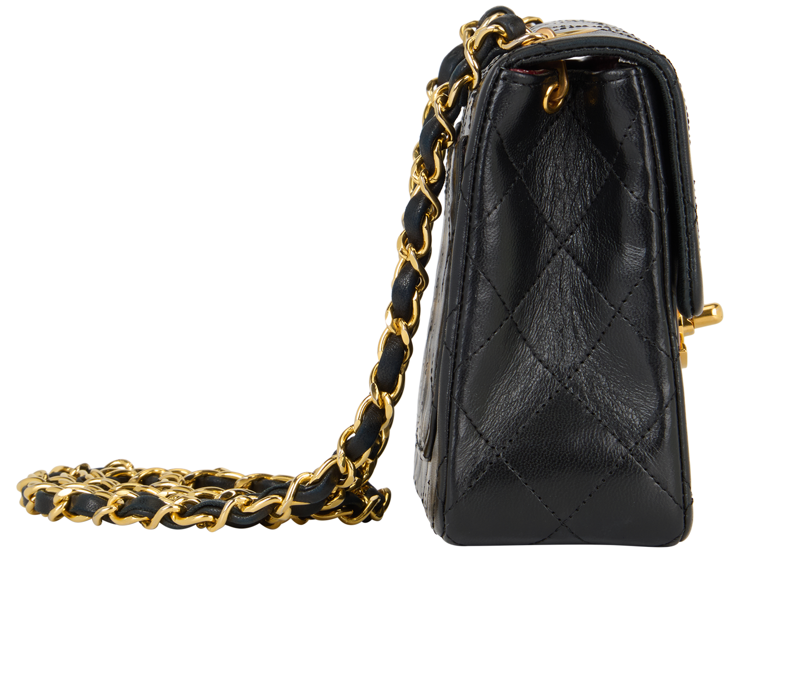 Mini Square Classic Flap, &pound;3,300, Handbags, Black, Lambskin Leather, Side view